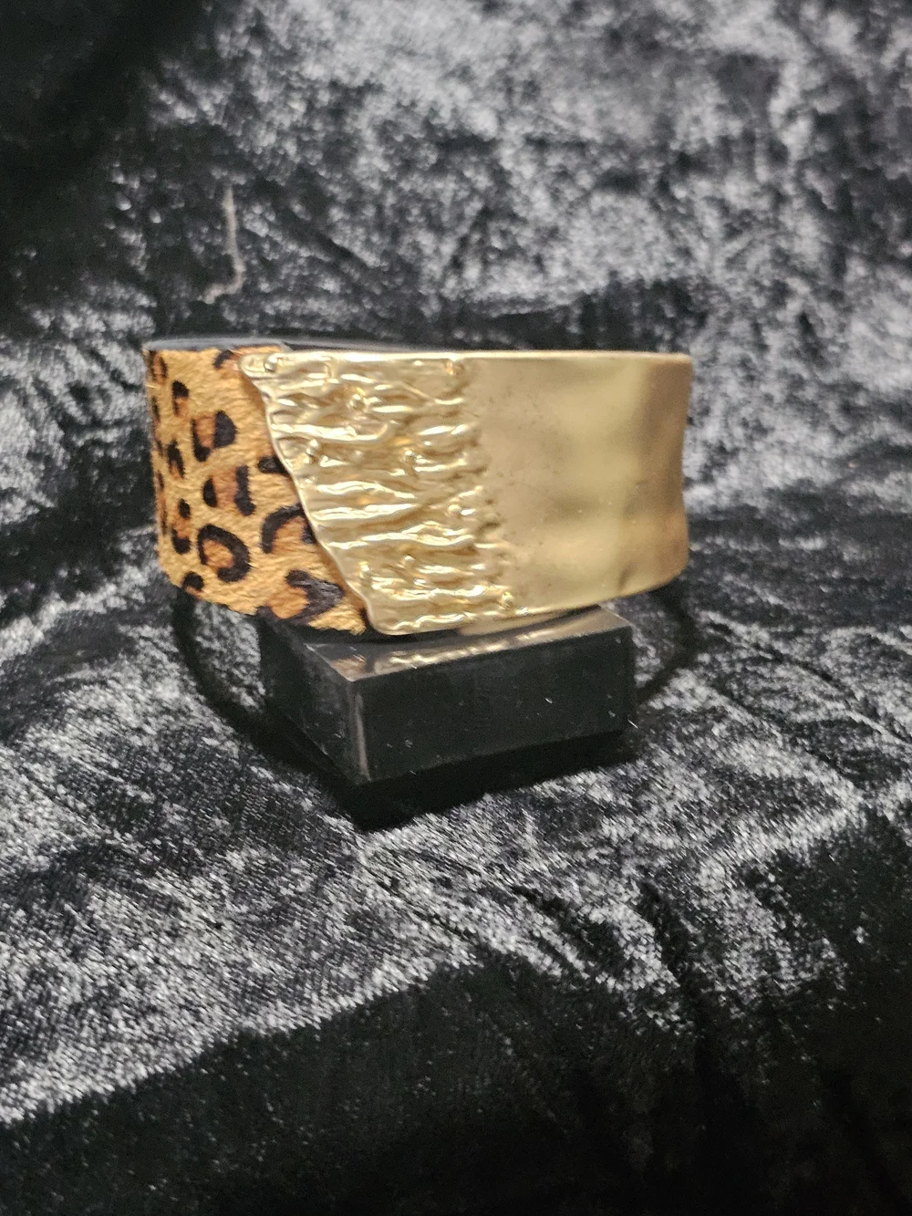 Gold and Leopard Print Cuff Bracelet - Women Accessories